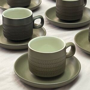 Olive Green Ceramic Coffee Cup & Saucer Set - Home Dining